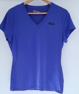 Fila sport blue V-neck short sleeve gym tennis Workout top Size L